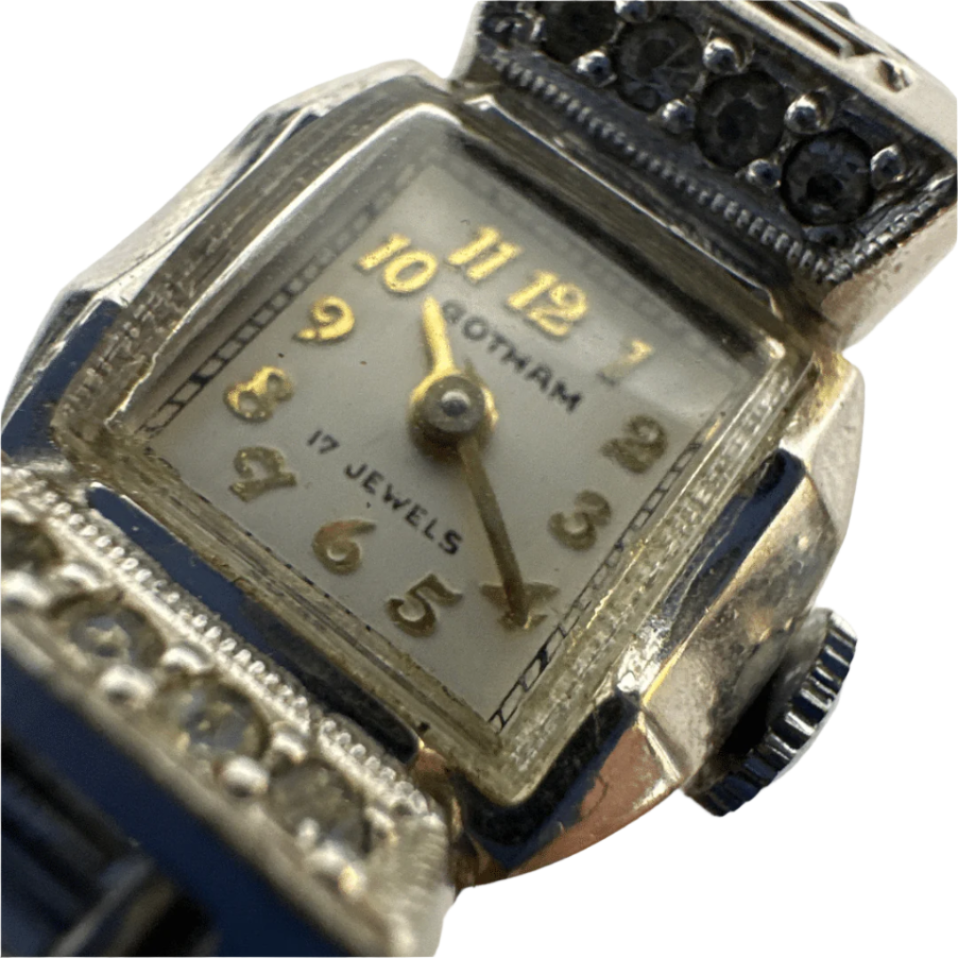 Gotham Stretch Band Watch with 17 Rhinestones - Dial Detail