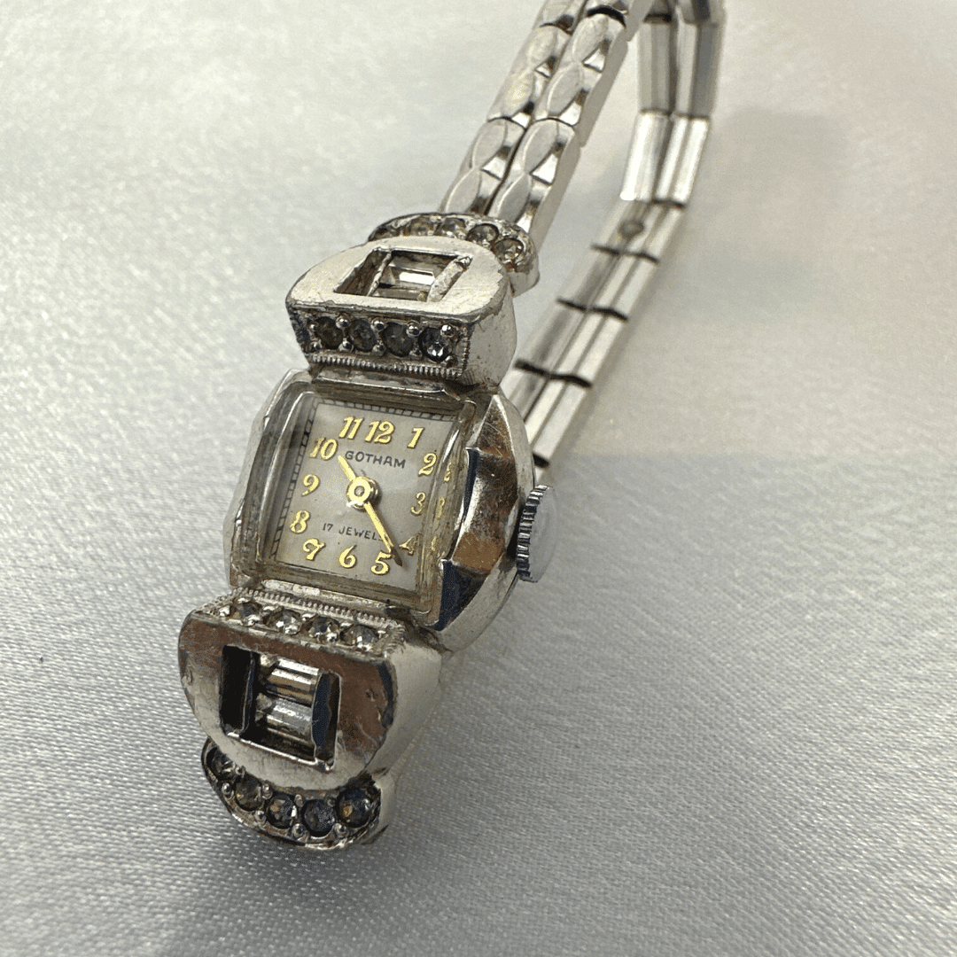 Gotham Stretch Band Watch with 17 Rhinestones - band detail on satin