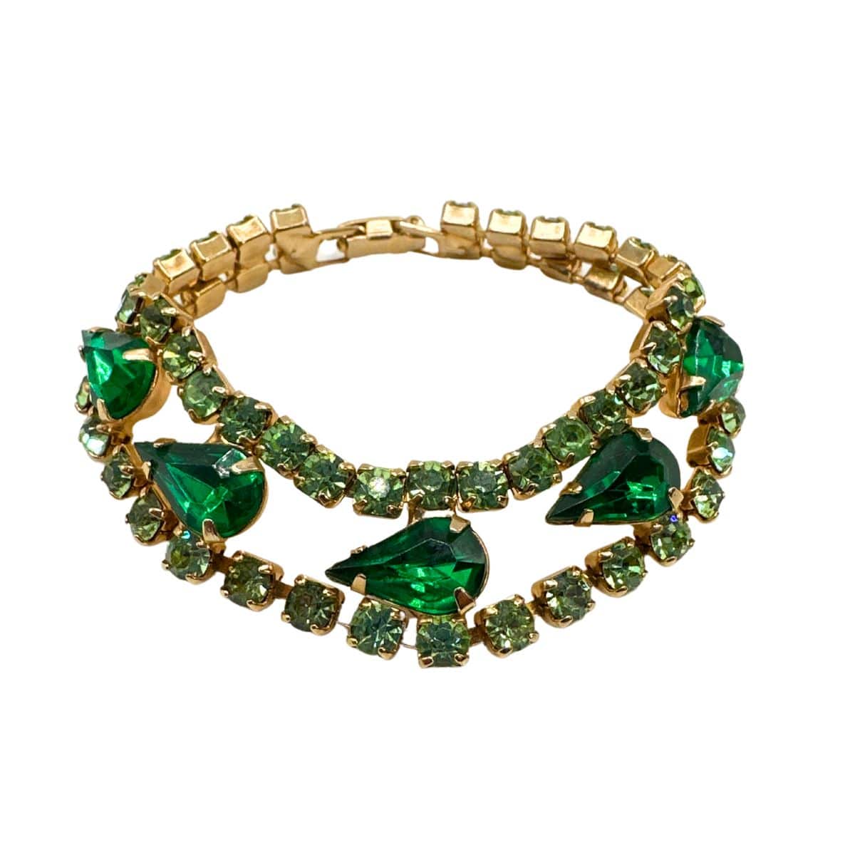 Green Glass and Rhinestone Vintage Bracelet