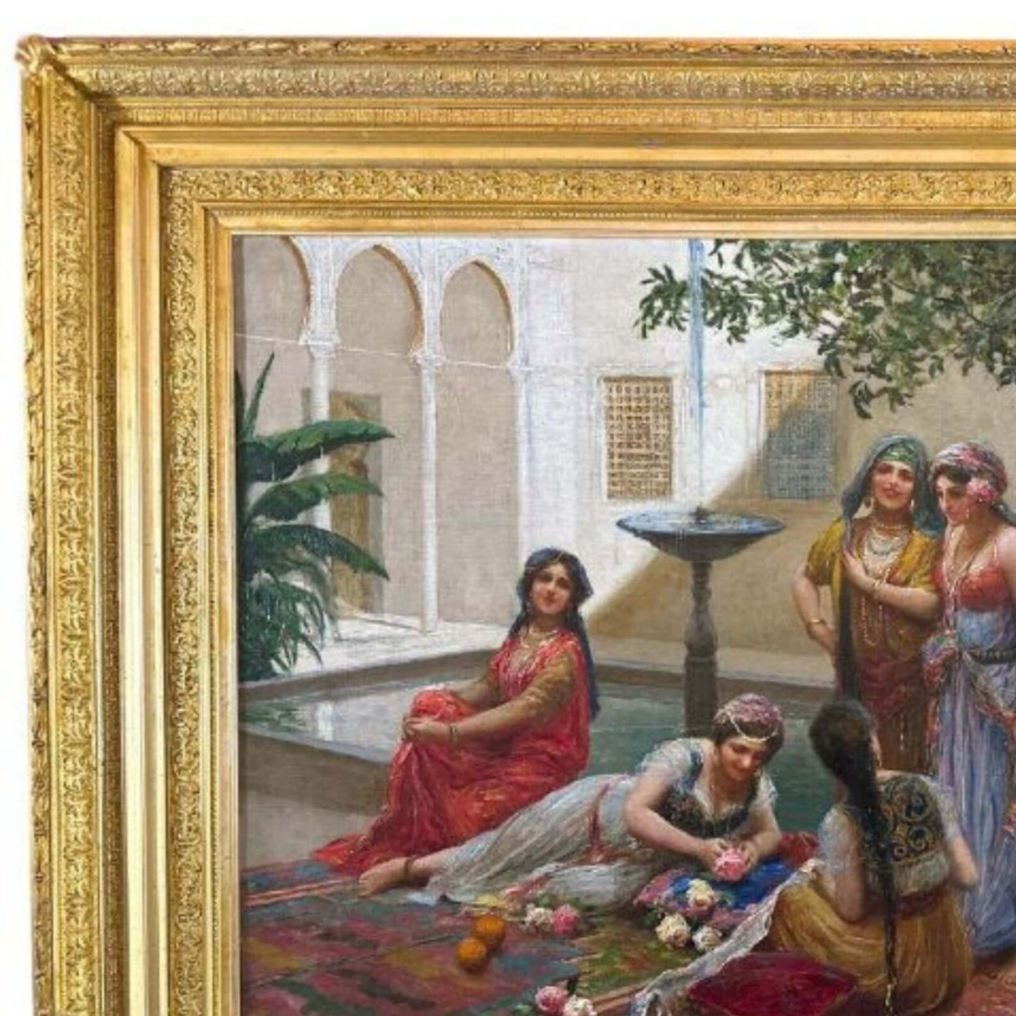 "Harem Girls in the Palace Courtyard" by Fabio Fabbi - Frame Detail, Top Left