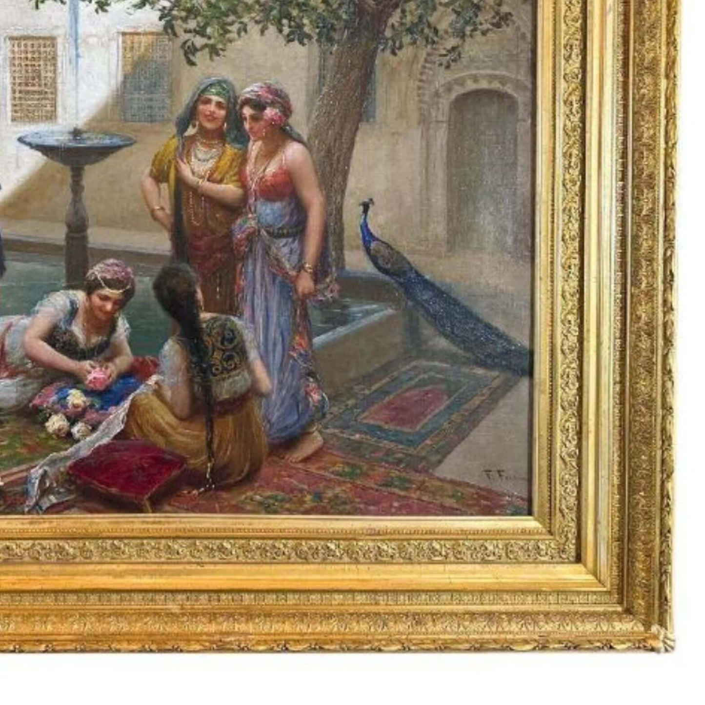 "Harem Girls in the Palace Courtyard" by Fabio Fabbi - Frame Detail, Bottom Right