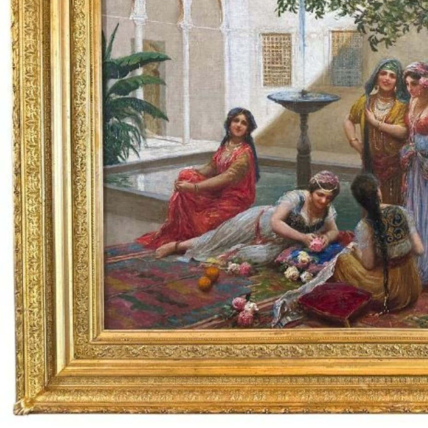 "Harem Girls in the Palace Courtyard" by Fabio Fabbi - Frame Detail, Bottom Left