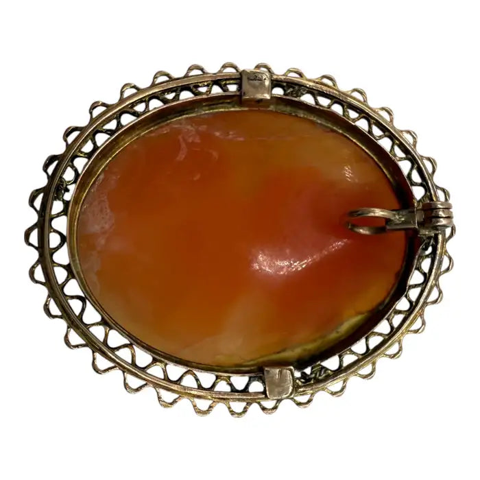 Antique Victorian Shell Cameo Brooch with Seed Pearl Frame, circa 1880