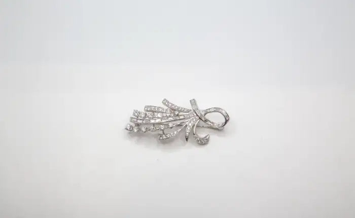 Statement 14K White Gold Diamond Spray Brooch Mid-Century Floral Design.