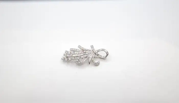 Statement 14K White Gold Diamond Spray Brooch Mid-Century Floral Design.