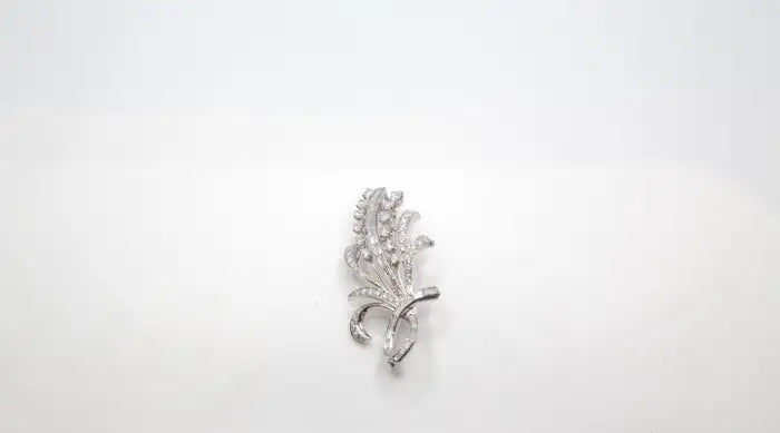 Statement 14K White Gold Diamond Spray Brooch Mid-Century Floral Design.