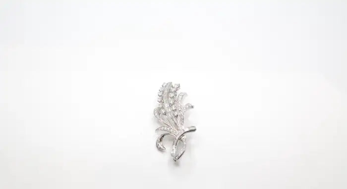 Statement 14K White Gold Diamond Spray Brooch Mid-Century Floral Design.
