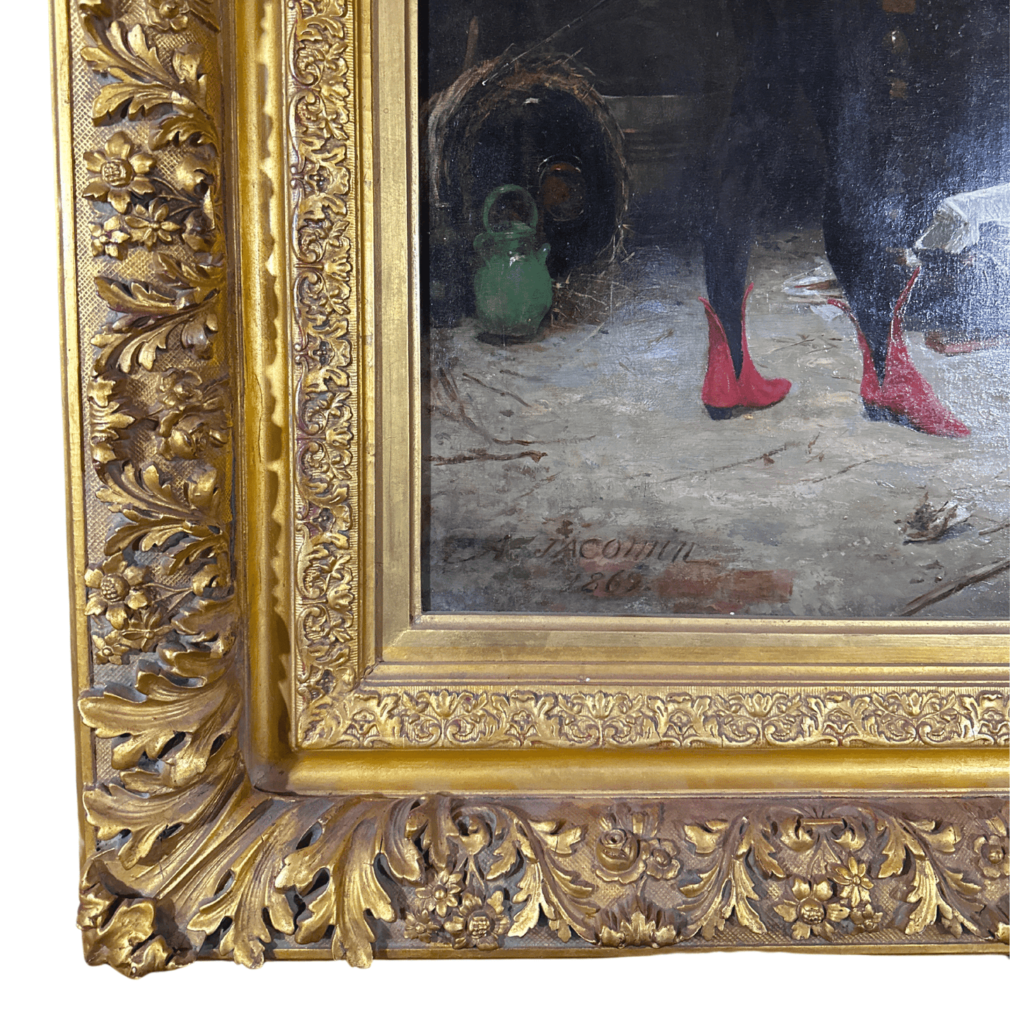 "Mephistopheles and the Faust" by Alfred Jacomin - Frame Detail, Lower Left