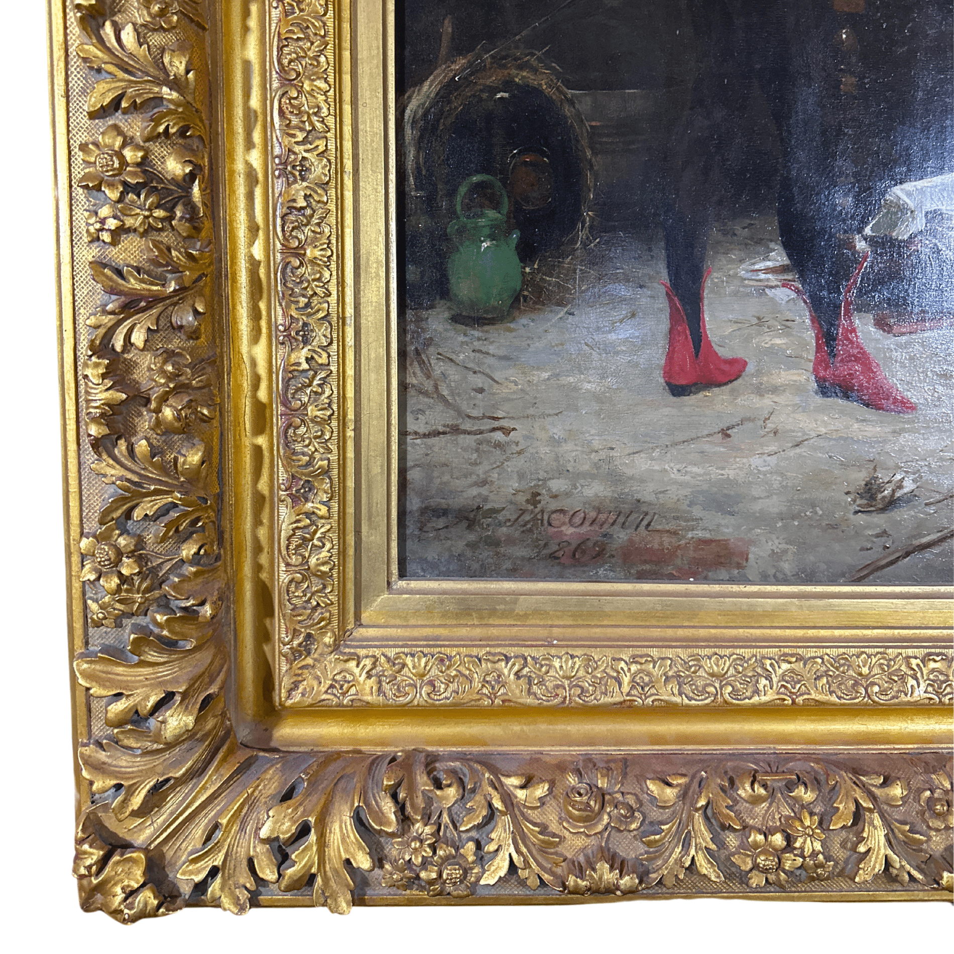 "Mephistopheles and the Faust" by Alfred Jacomin - Frame Detail, Lower Left