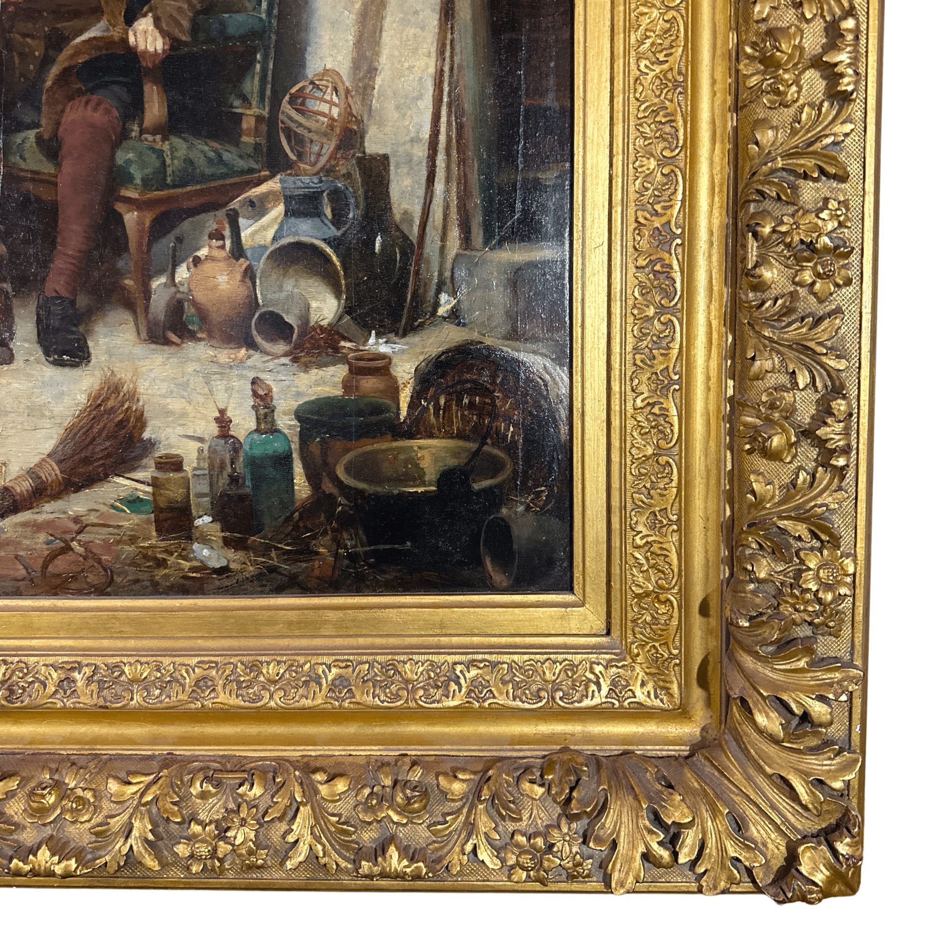 "Mephistopheles and the Faust" by Alfred Jacomin - Frame Detail, Lower Right