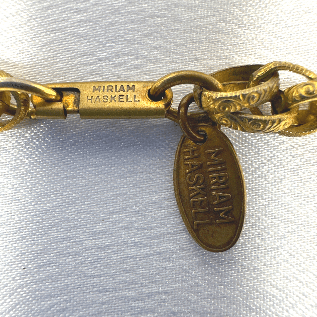 Miriam Haskell  Lion Head Pendant Necklace - signature detail