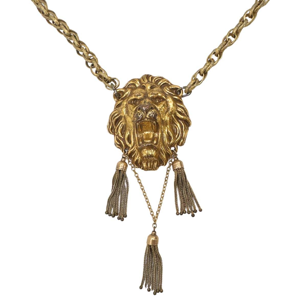 Miriam Haskell  Lion Head Pendant Necklace - white background