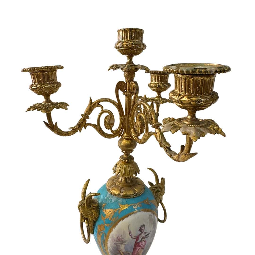 Pair of 19th-Century French Sevres Style Candelabra, view of arms