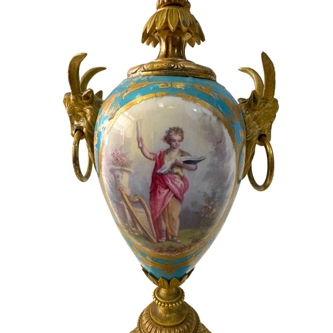 Pair of 19th-Century French Sevres Style Candelabra, view of painting