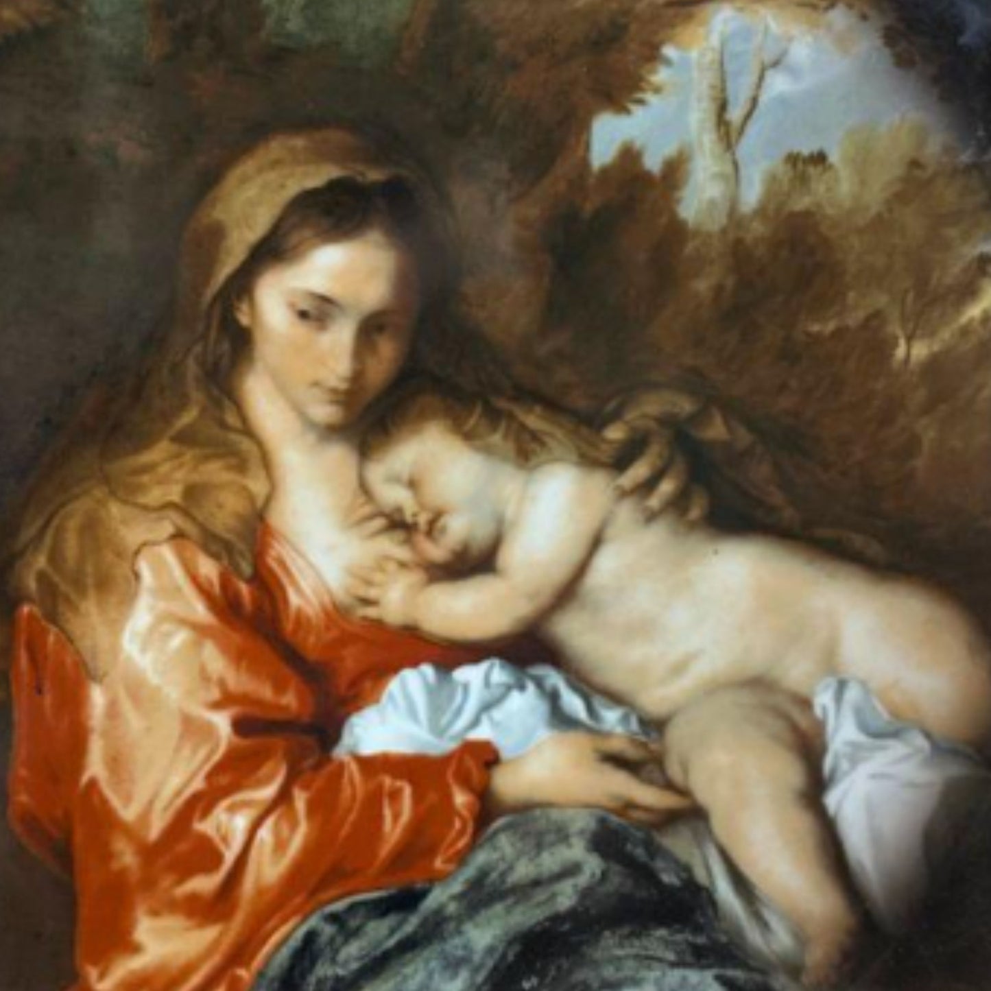 "Rest of the Holy Family During the Flight into Egypt" KPM Porcelain Plaque - Subject Detail