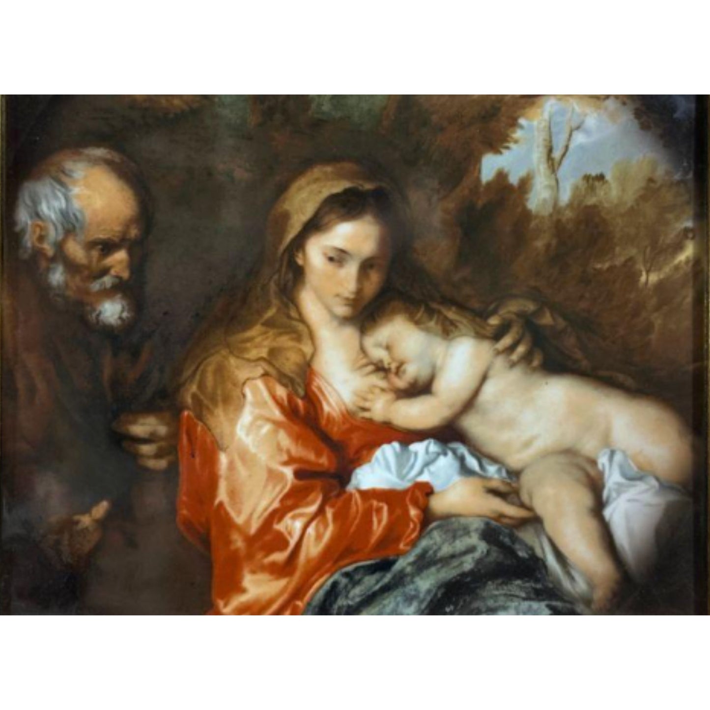"Rest of the Holy Family During the Flight into Egypt" KPM Porcelain Plaque - Composition Detail