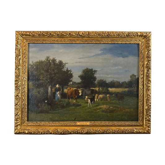 "Shepherdess with Farm Animals" by Constant Troyon, with Antique Frame