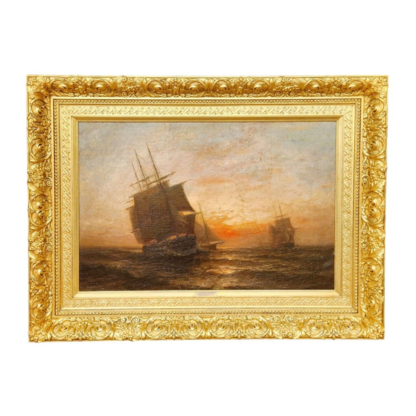 "Ships at Sunset" by Otis s. Weber - Complete with Frame