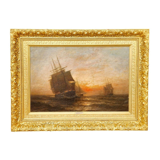 "Ships at Sunset" by Otis s. Weber - Complete with Frame