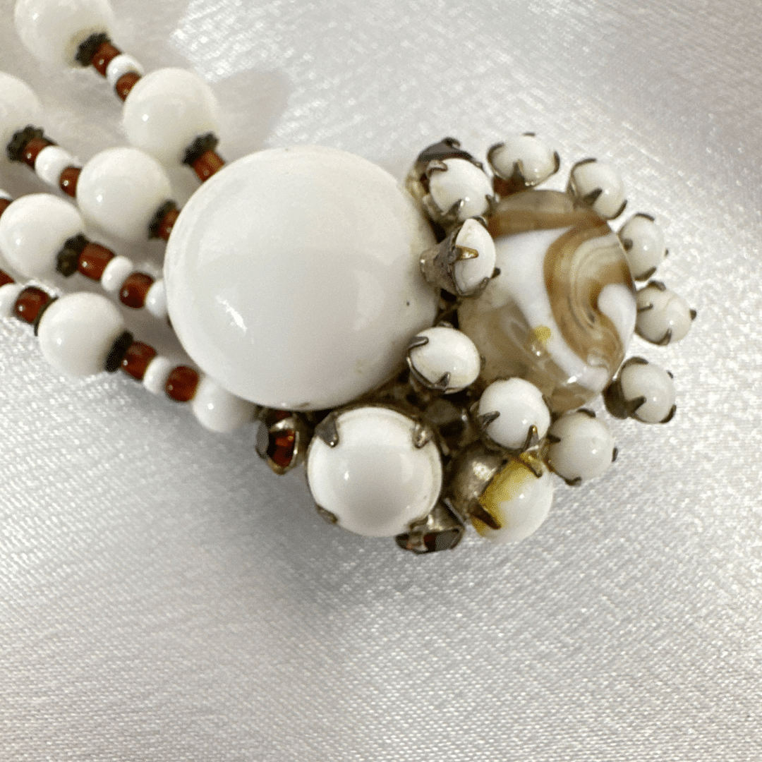 Signed Miriam Haskell White and Red Stone Vintage Bracelet - Accent Detail