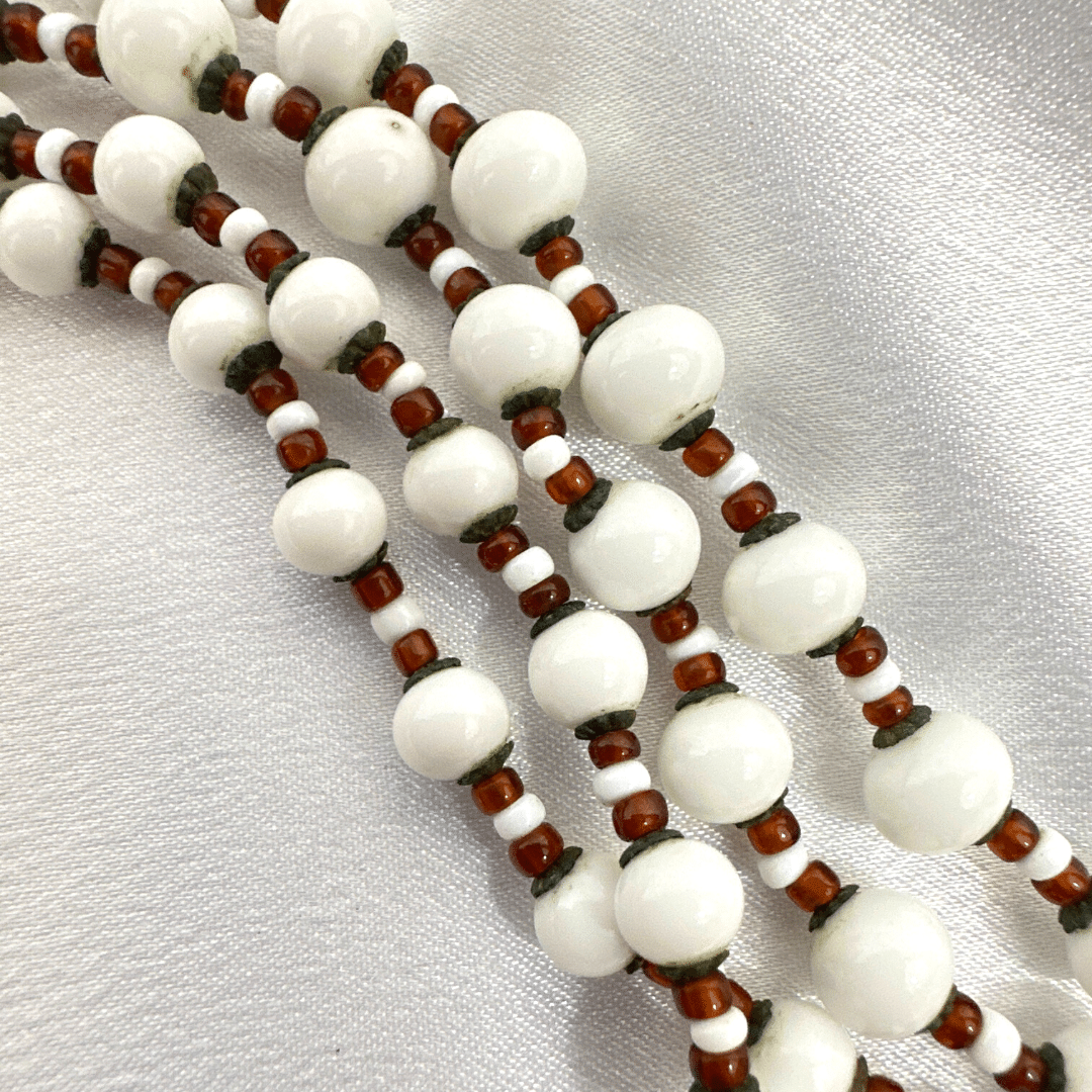 Signed Miriam Haskell White and Red Stone Vintage Bracelet - Bead Detail