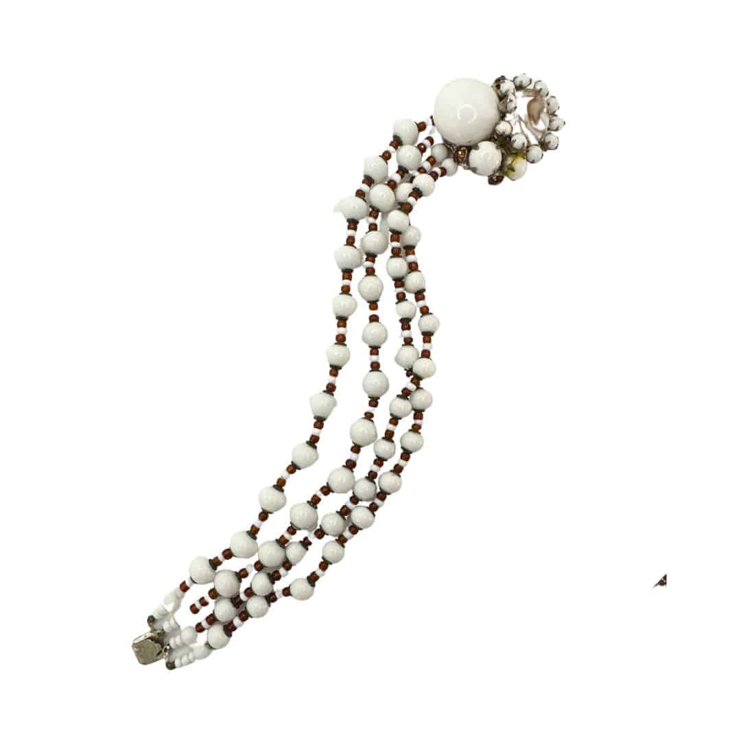 Signed Miriam Haskell White and Red Stone Vintage Bracelet - White Background