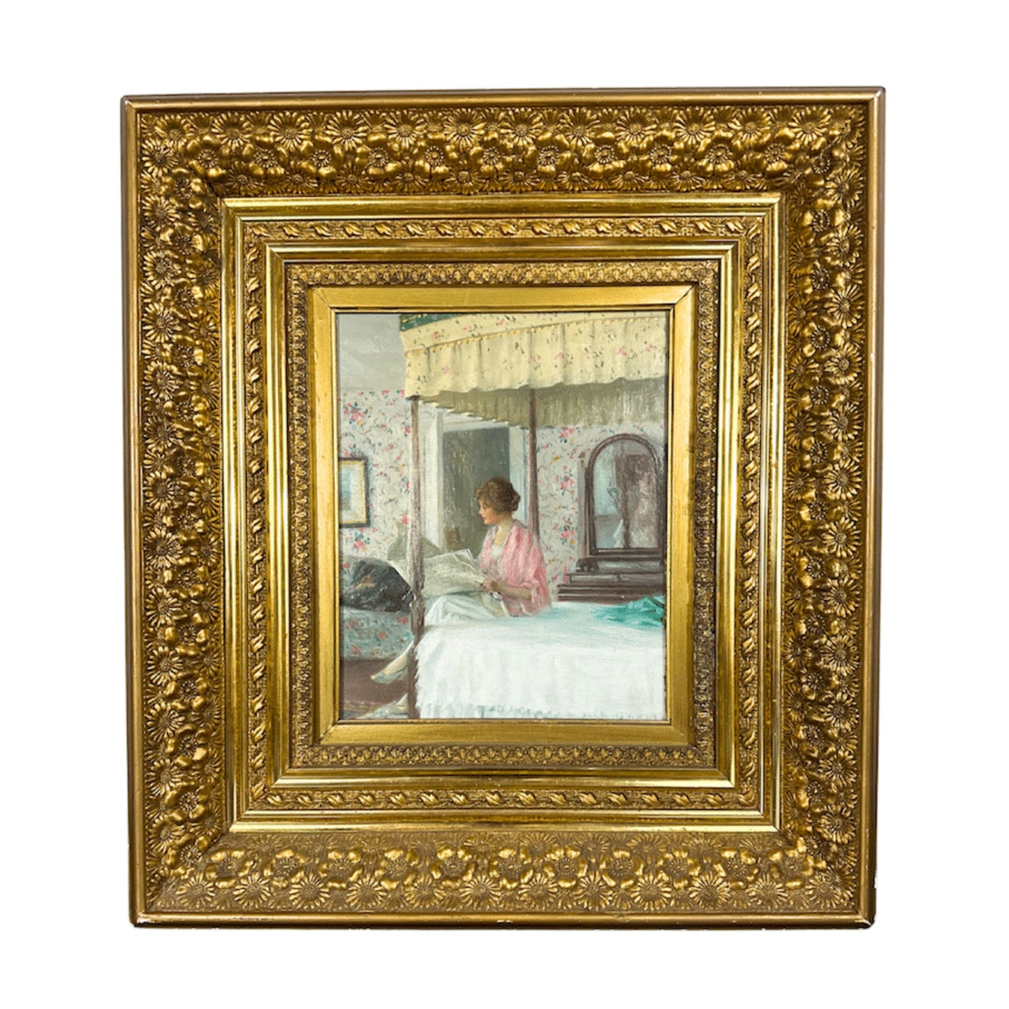 "The Morning News" By Willaim Wallace Gilchrist - Full Image with Frame