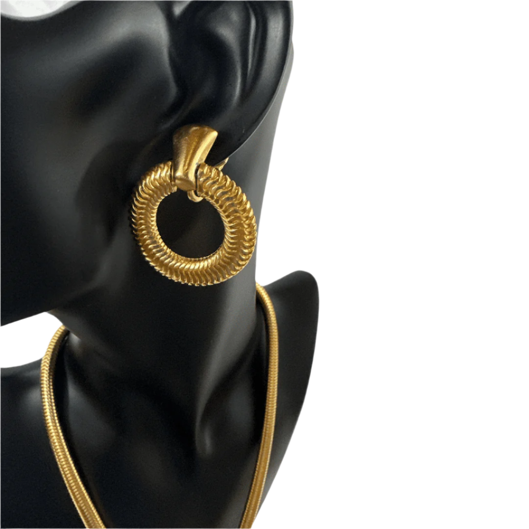 Trifari Art Deco Jewelry Set - Necklace and Earrings - on mannequin