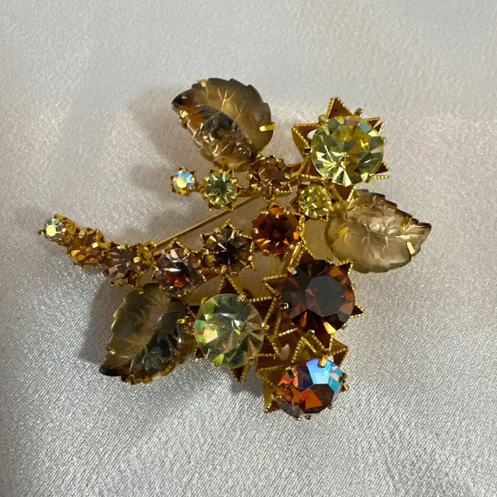 Austria Signed Multi-Color Glass and Rhinestone Vintage Fashion Brooch