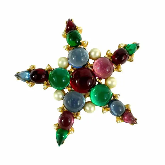 Fashion Jewelry Beautiful Multi Color Cabochon Stone, Star Shaped Brooch