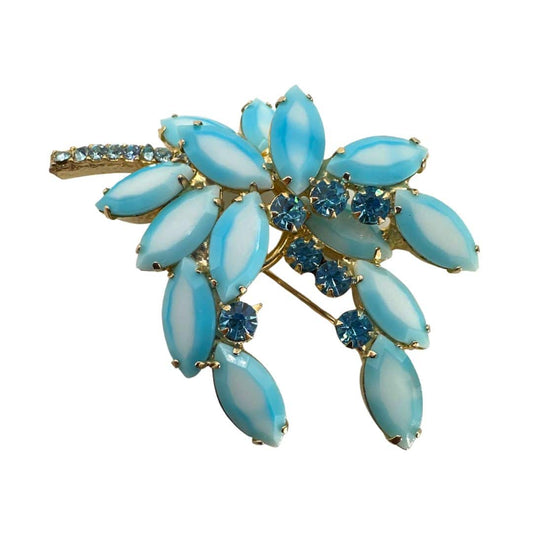 Vintage Blue and White Ombre Glass Pin & Earring Set