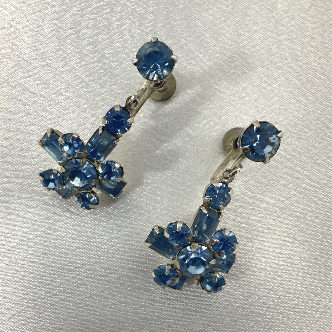 Vintage Light Blue Rhinestone Jewelry Set - Earrings Only