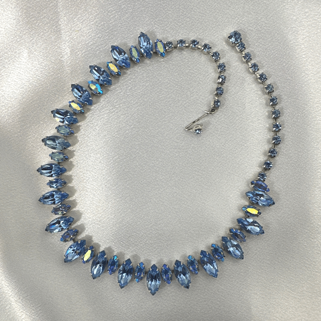 Vintage Light Blue Rhinestone Jewelry Set - necklace only