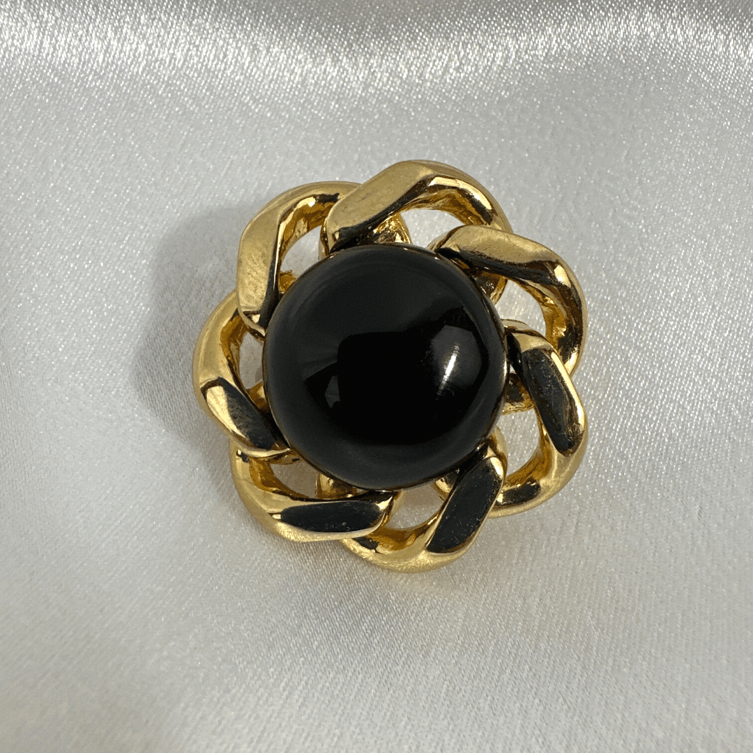 Vintage Signed Ciner Black Cabochon Glass Flower Shape Earring - Single Earring