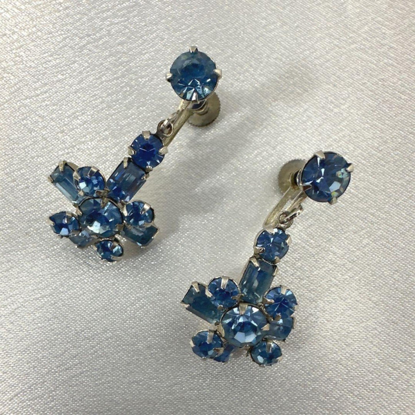 Vintage Sky Blue Rhinestone Earrings