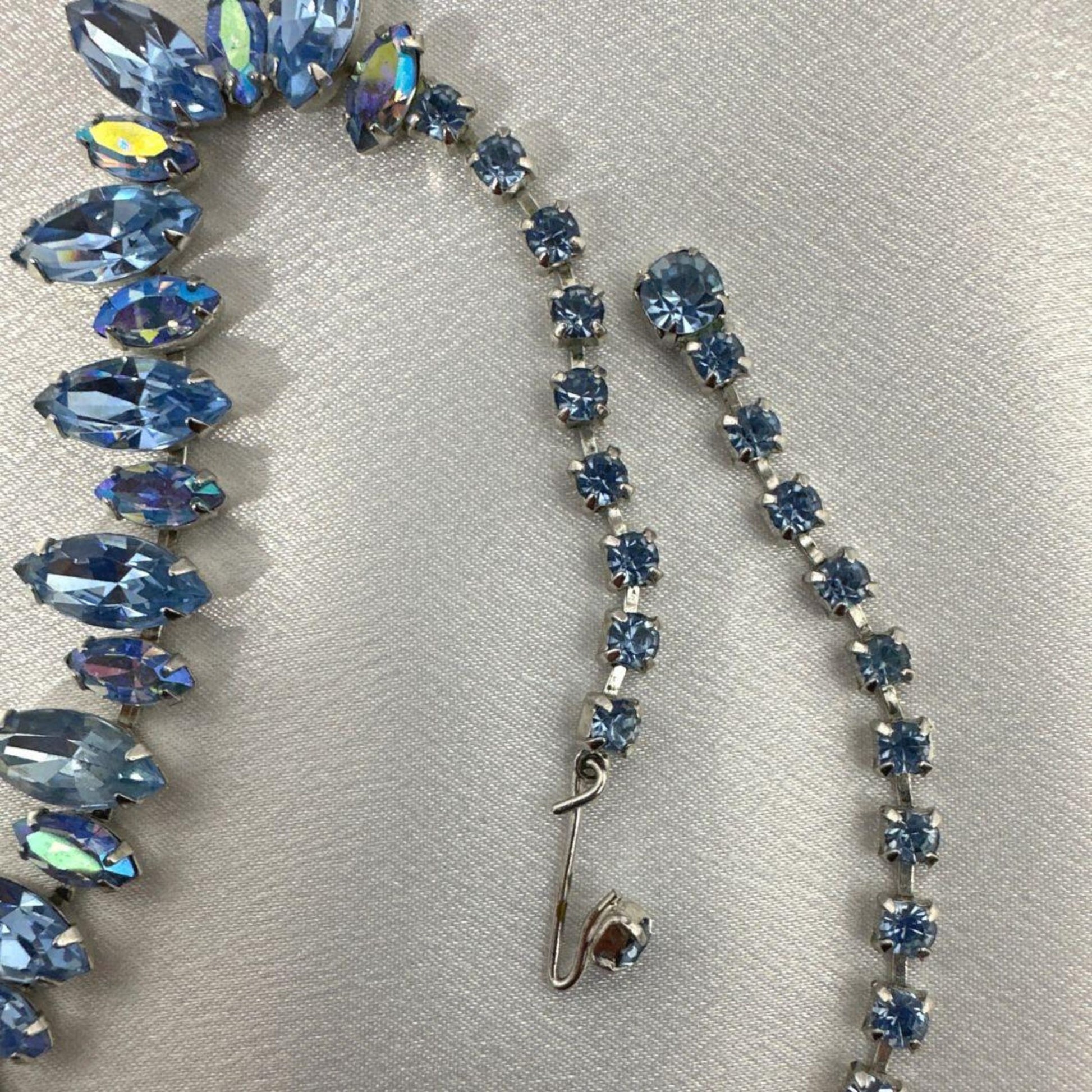 Vintage Sky Blue Rhinestone Necklace - Clasp Detail