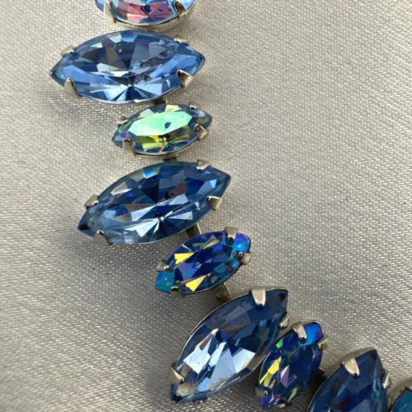 Vintage Sky Blue Rhinestone Necklace - Stone Detail
