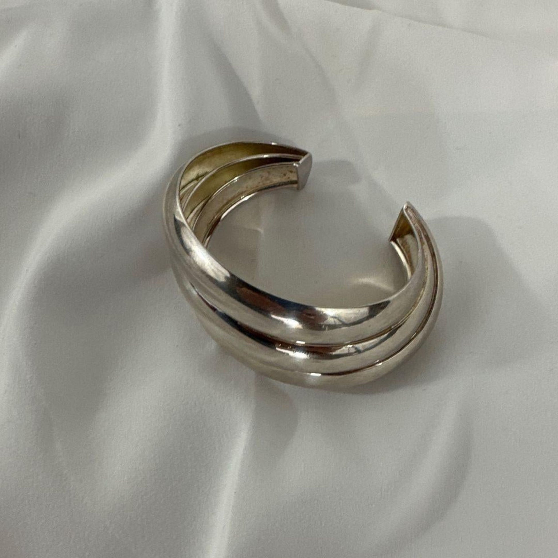 Vintage Sterling Silver Fashion Cuff Bracelet - Satin Background