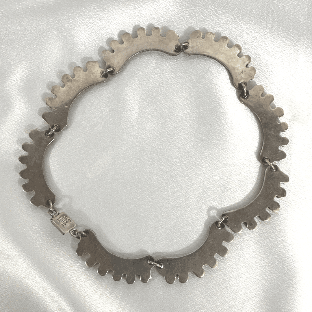 Vintage Sterling Silver Turquoise Necklace - Rear Detail - on satin