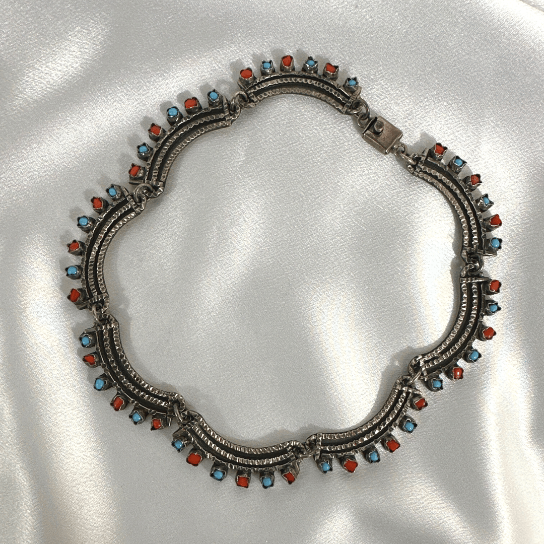 Vintage Sterling Silver Turquoise Necklace - on satin