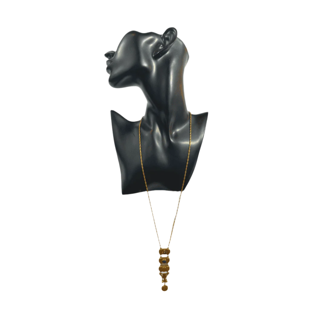 Vintage Y-Drop Pendant Locket Necklace With Green Stone on Mannequin