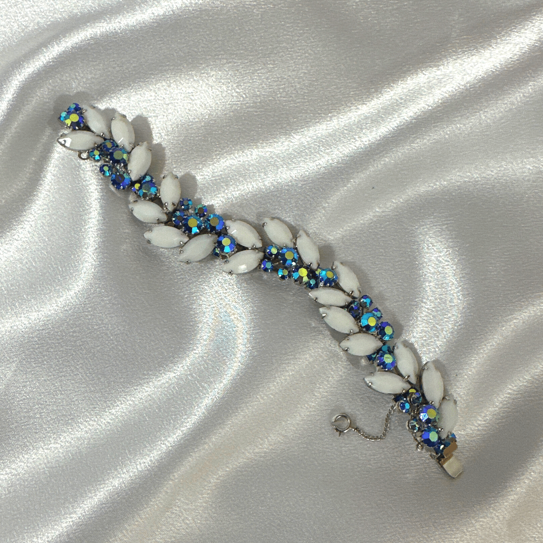 Weiss Ice Bracelet - White Glass and Rhinestone - Signature - With Clasp