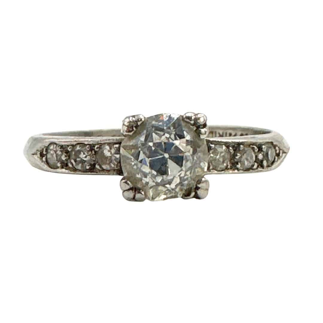 White Gold Antique Ring for Women with Real Diamond Accents - Front View