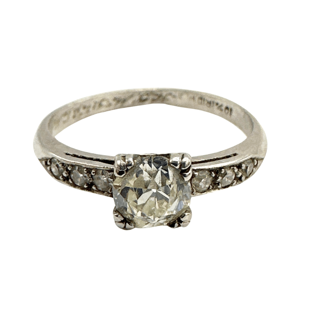 White Gold Elegant Antique Ring for Women with Real Diamond Accents