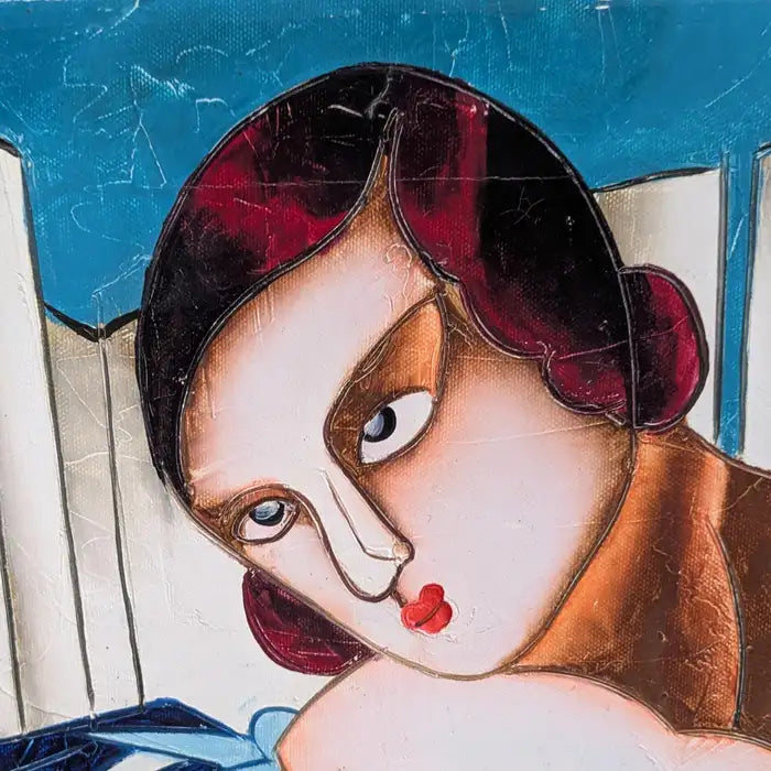 Oil on Canvas After Tamara's De Lempicka's Blue Woman with Guitar