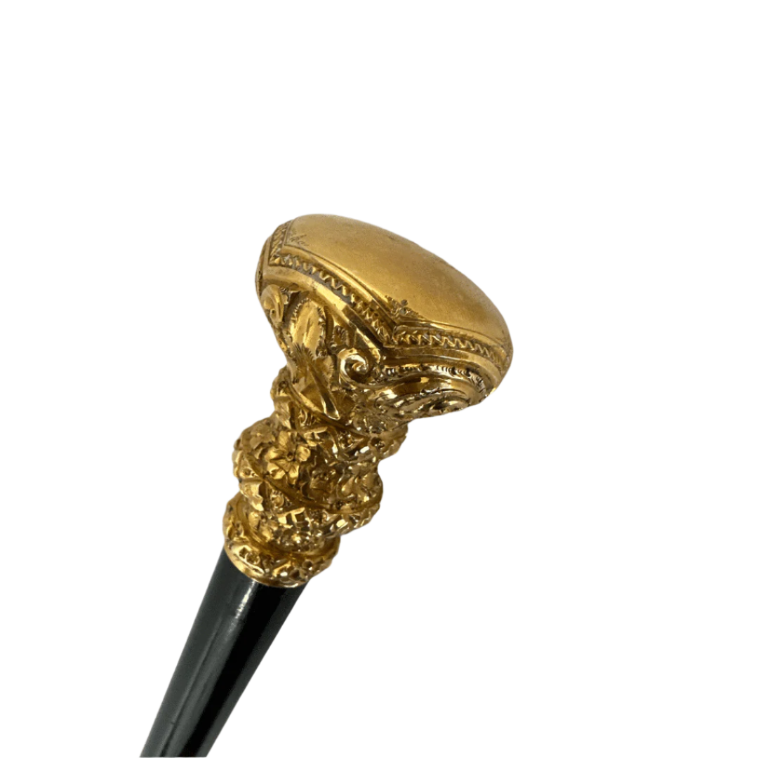 Stylish Antique Carved Gold Plate Knob Handle Walking Stick Cane Black (Possible Gold) image 1