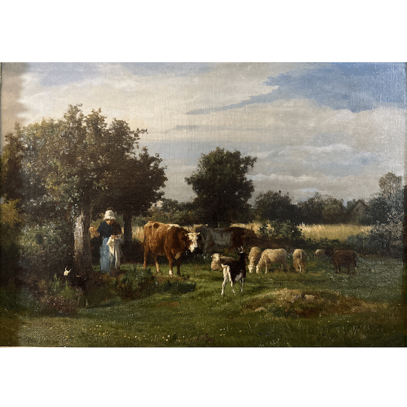 "Shepherdess With Farm Animals" Oil On Canvas By Constant Troyon (1810-1865) image 2