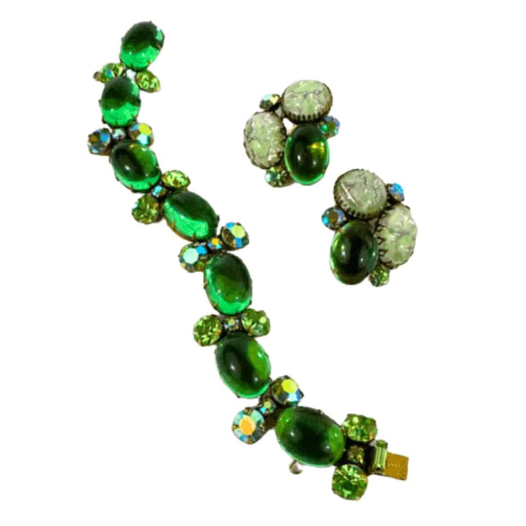 Antique Bracelet & Earrings Vintage Regency Bracelet & Earrings Green Crystal image 0