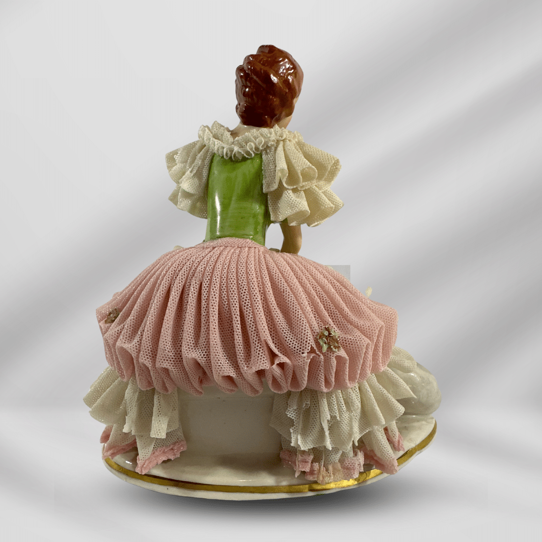 Vintage German Dresden Hand Painted Porcelain Statue Of Woman & Dog image 3