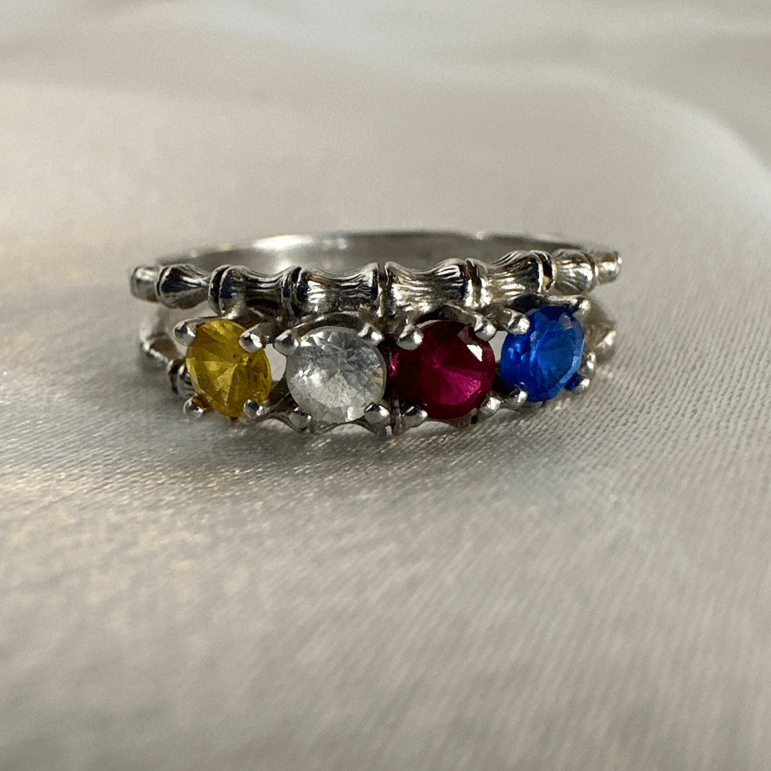 Antique Art Deco 10k White Gold & 4 Color Gemstone Ring for Women Size 5.75 image 6
